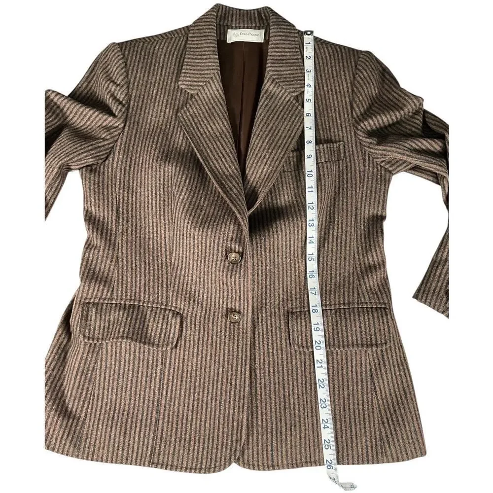 Vintage Evan-Picone Women’s Wool Blazer Brown Stripe Old Money Classic Workwear